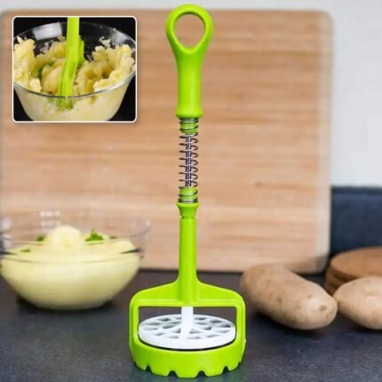 Multi-Functional One-Handed Plastic Manual Mashed Potatoes Masher Comfort Grip, Stainless Steel Spring Design (1 Pc)