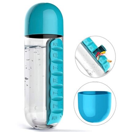 Pill Vitamin Bottle, Water Bottle Multi Functional Use for Traveling Outdoor Use Water Bottle, Travelling kit, Summer Special Bottle (600 Ml Mix Color )